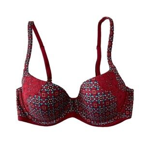 Victoria’s Secret 32D demi bra lined lace red blue white